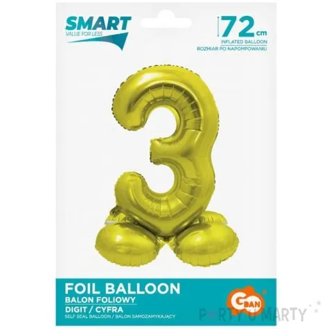 balon foliowy smart cyfra 3 stojaca zloty godan 28 dgt