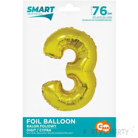 balon foliowy smart cyfra 3 zloty godan 30 dgt