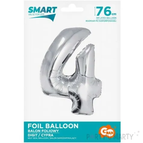 balon foliowy smart cyfra 4 srebrny godan 30 dgt