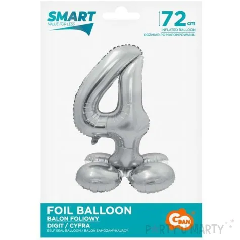 balon foliowy smart cyfra 4 stojaca srebrny godan 28 dgt