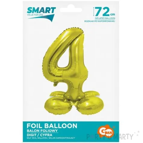 balon foliowy smart cyfra 4 stojaca zloty godan 28 dgt