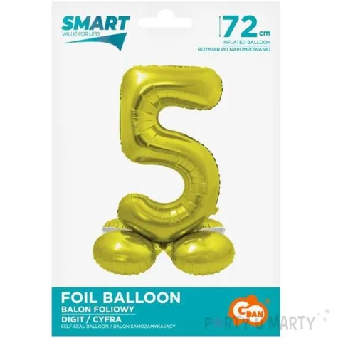 balon foliowy smart cyfra 5 stojaca zloty godan 28 dgt