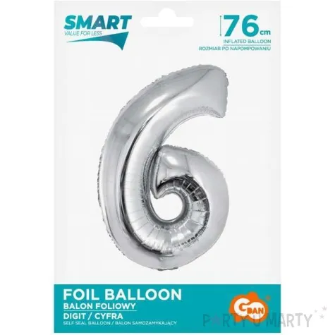 balon foliowy smart cyfra 6 srebrny godan 30 dgt