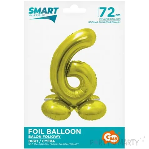 balon foliowy smart cyfra 6 stojaca zloty godan 28 dgt