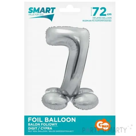 balon foliowy smart cyfra 7 stojaca srebrny godan 28 dgt