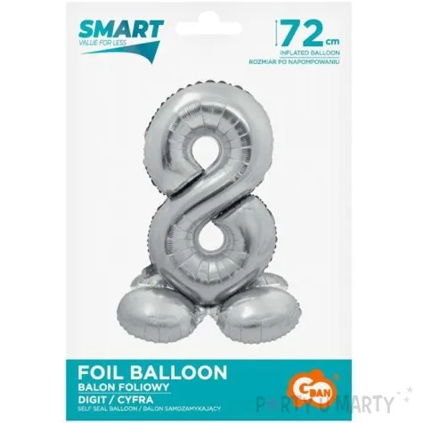 balon foliowy smart cyfra 8 stojaca srebrny godan 28 dgt