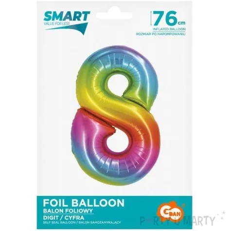 balon foliowy smart cyfra 8 teczowy godan 30 dgt