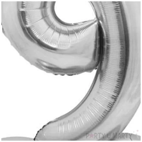 balon foliowy smart cyfra 9 stojaca srebrny godan 28 dgt