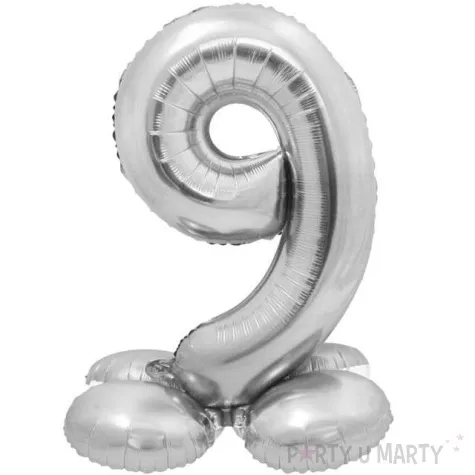 balon foliowy smart cyfra 9 stojaca srebrny godan 28 dgt