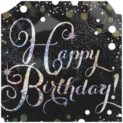 balon foliowy sparkling happy birthday czarny amscan 18 str