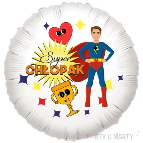balon foliowy super chlopak puchar bialy 18 rnd