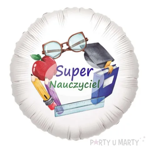balon foliowy super nauczyciel bialy 18 rnd