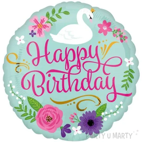 balon foliowy swan happy birthday amscan 18 rnd