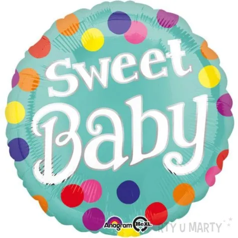 balon foliowy sweet baby kolorowe grochy turkusowy amscan 17 rnd