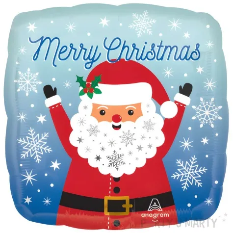 balon foliowy swiety mikolaj merry christmas niebieski amscan 18 sqr