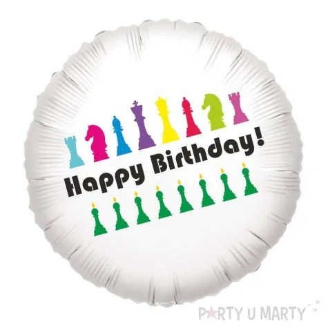 balon foliowy szachy happy birthday bialy 18