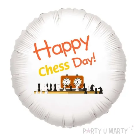 balon foliowy szachy happy chess day bialy 18
