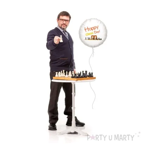 balon foliowy szachy happy chess day bialy 18