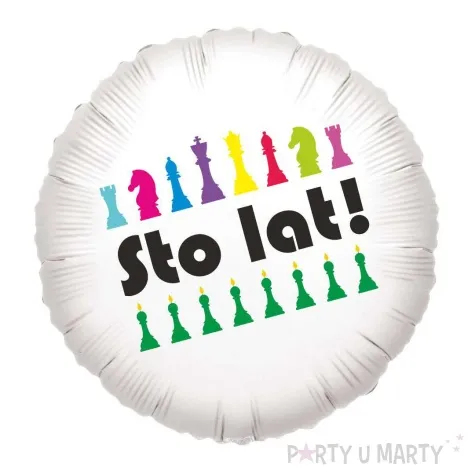 balon foliowy szachy sto lat urodzinowe swieczki bialy 18