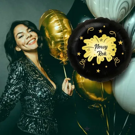 balon foliowy szampanski nowy rok czarny 18 rnd
