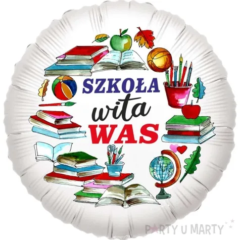 balon foliowy szkola wita was bialy 18 rnd