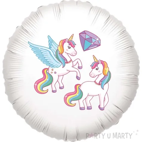 balon foliowy teczowe jednorozce bialy 18 rnd