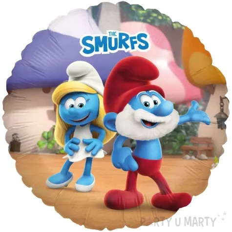 balon foliowy the smurfs papa smerf i smerfetka party factory 18 cali rnd