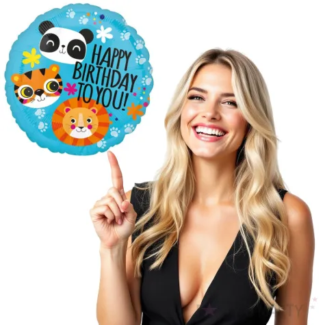 balon foliowy urodzinowe zwierzatka niebieski amscan 18 rnd
