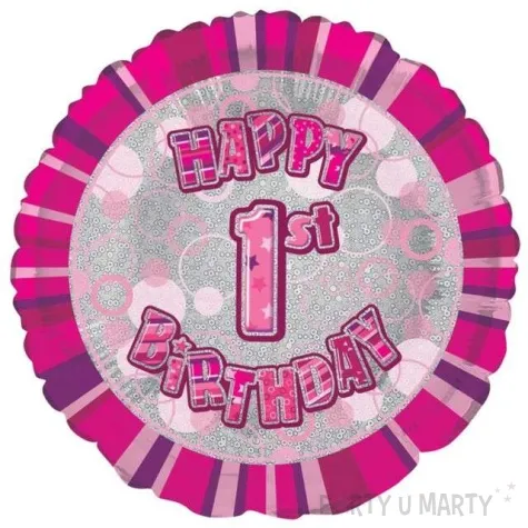 balon foliowy urodziny 1 rozowy unique 18 rnd