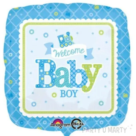 balon foliowy welcome baby boy ciuchcia blekitny amscan 18 sqr