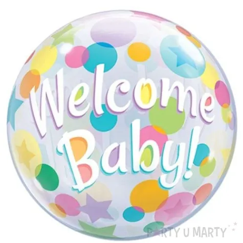 balon foliowy welcome baby kolorowe grochy qualatex bubbles 22 orb