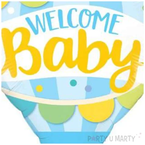 balon foliowy welcome baby latajacy balon niebieski qualatex 42 shp