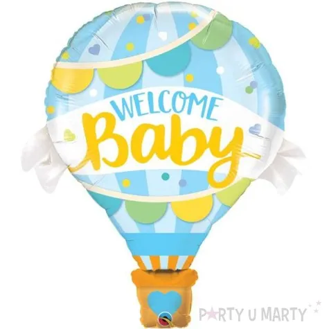 balon foliowy welcome baby latajacy balon niebieski qualatex 42 shp