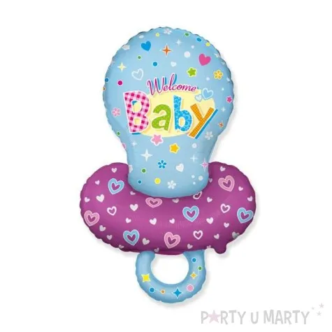balon foliowy welcome baby smoczek niebieski flexmetal 24 shp