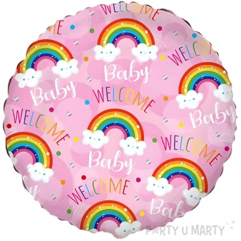 balon foliowy welcome baby tecza i chmurki rozowy flexmetal 18 rnd