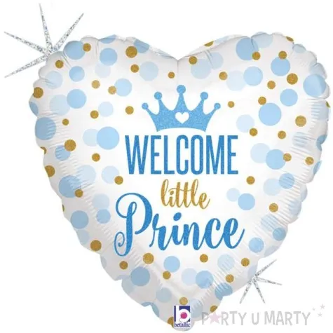 balon foliowy welcome little prince serce w kropki niebieski grabo 18 hrt