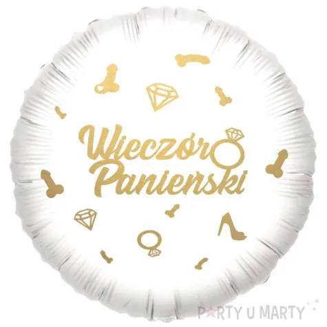 balon foliowy wieczor panienski obraczki i peniski gold bialy 18 rnd