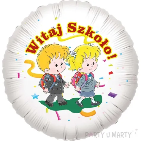 balon foliowy witaj szkolo bialy 18 rnd