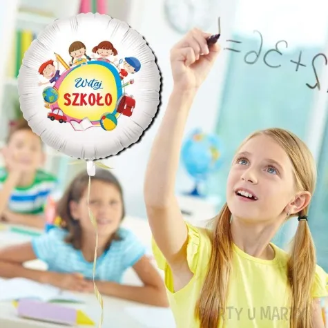 balon foliowy witaj szkolo dzieci bialy 18 rnd