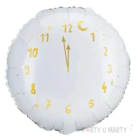 balon foliowy zegar bialy partydeco 18 rnd