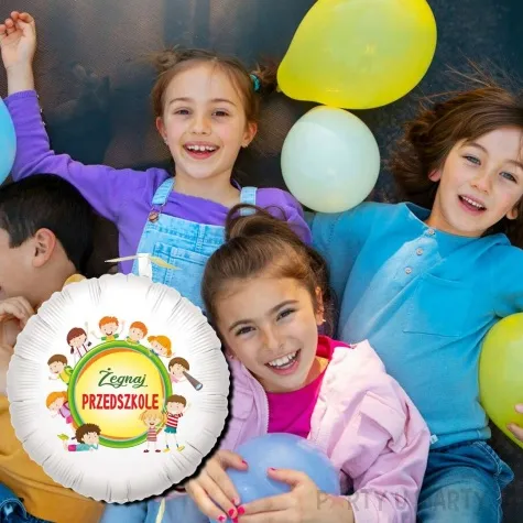 balon foliowy zegnaj przedszkole bialy 18 rnd