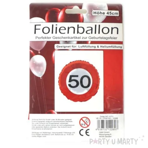 balon foliowy znak drogowy 50 czerwony top ten 18 rnd
