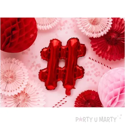 balon foliowy znak hashtag czerwony partydeco 14