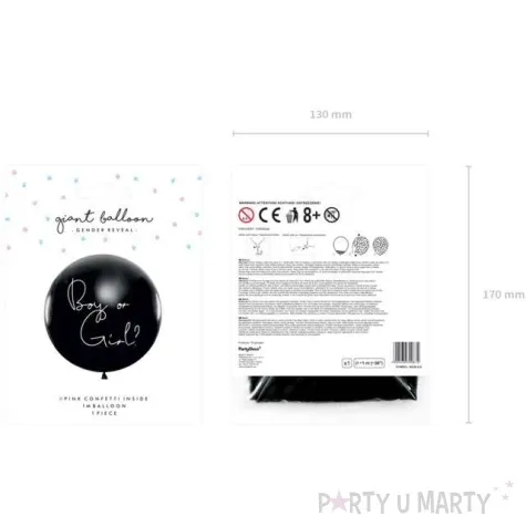 balon gender reveal boy or girl dziewczynka czarny partydeco 100 cm