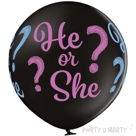 balon gigant gender reveal he or she czarny pastel belbal 24