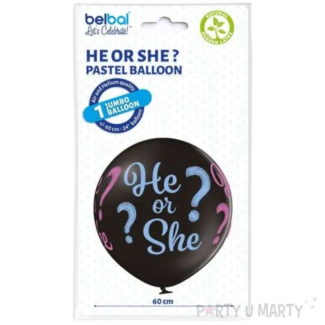 balon gigant gender reveal he or she czarny pastel belbal 24