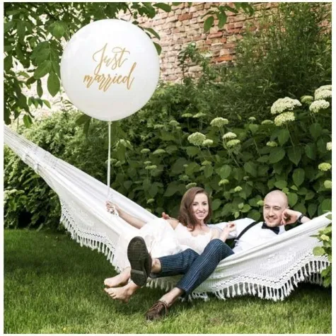 balon olbrzym just married bialy partydeco 100 cm