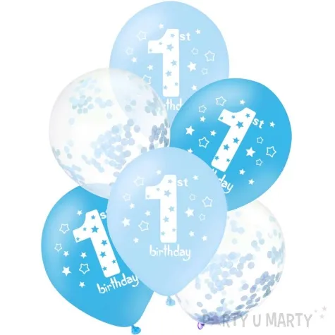 balony 1 birthday urodziny bialo niebieskie partypal 12 6 szt