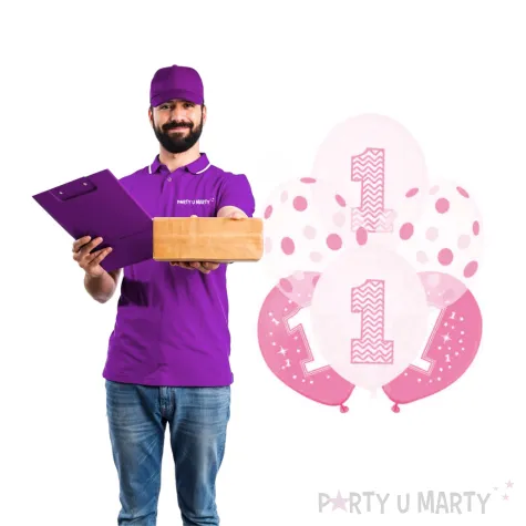 balony 1 urodziny bialo rozowe partypal 12 6 szt