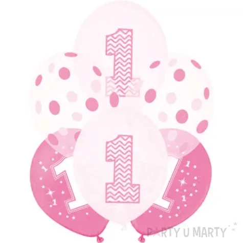 balony 1 urodziny bialo rozowe partypal 12 6 szt